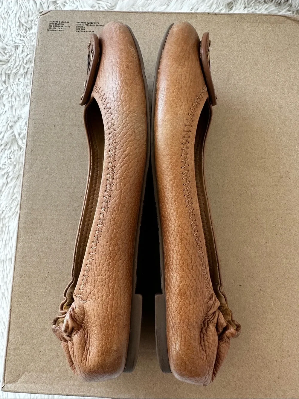Tory Burch Minnie Travel Ballet Flats Tan Leather Logo Slip On Shoes Size 7